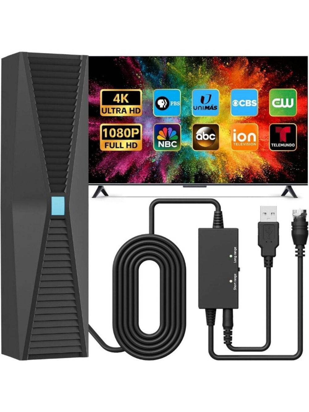Indoor Digital HD TV Antenna, 4500+ Miles Range, 4K 1080P, Strong Signal